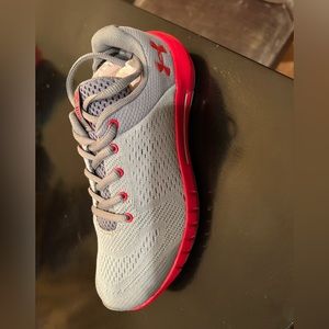 Gray and Red Under Armour Shoes 2Y